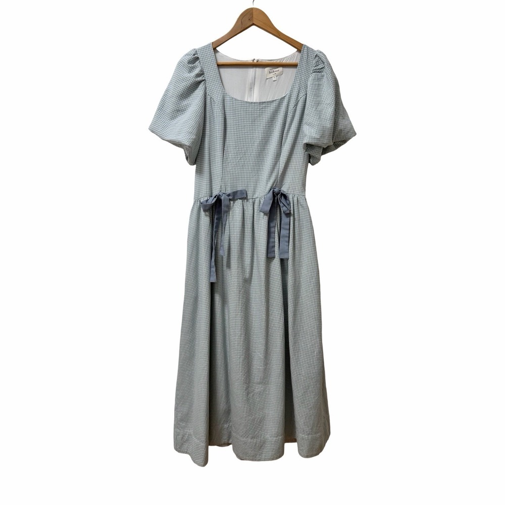 Bohme Elyse Gingham Milkmaid Drop Waist Bow Maxi Dress Size M Cottagecore Modest - Picture 3 of 11